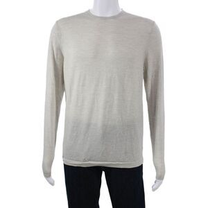 Patrick Assaraf Mens Pullover Sweater Merino Wool Crew Neck Beige Size M